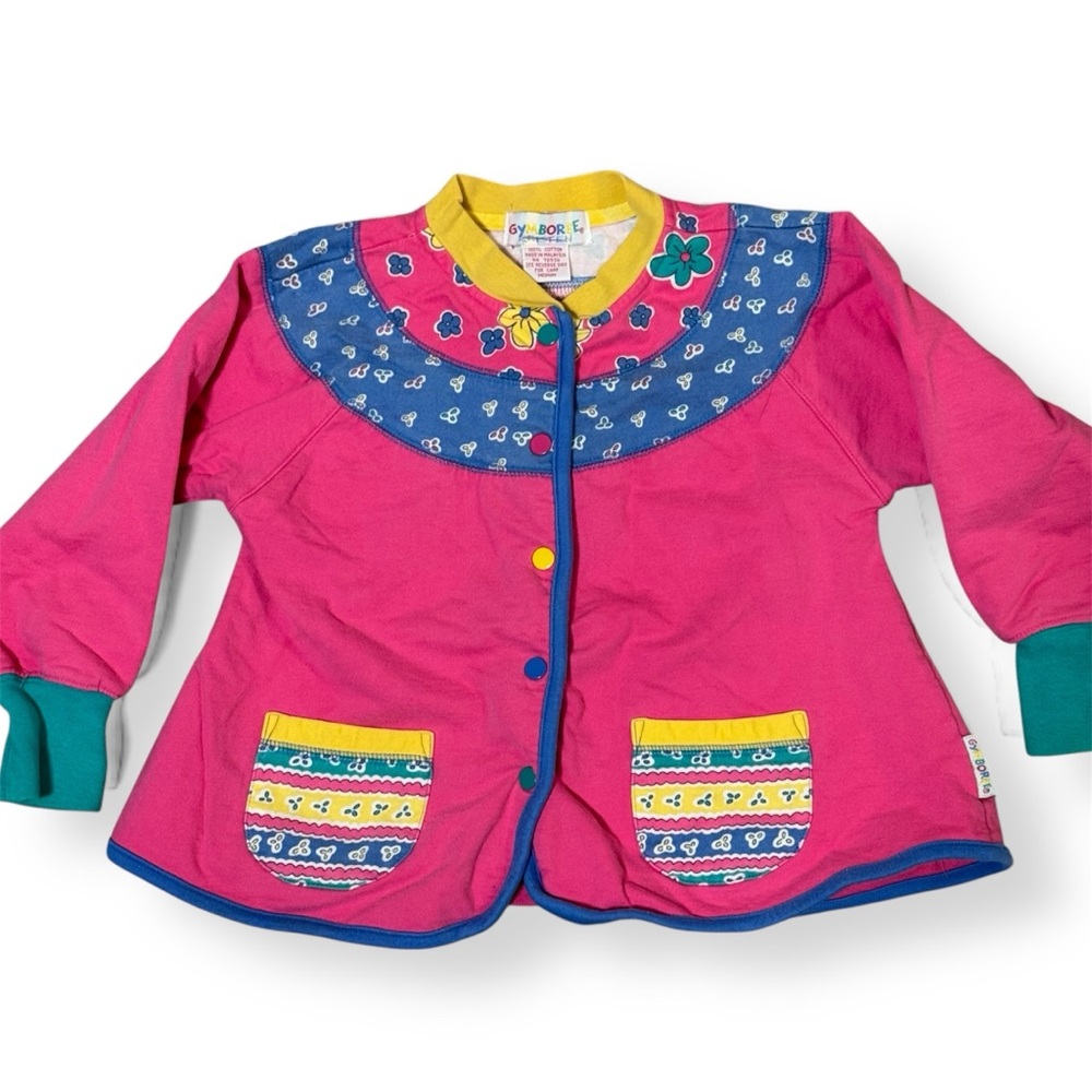 Vintage Gymboree Pink Snap Front Cardigan medium rainbow label